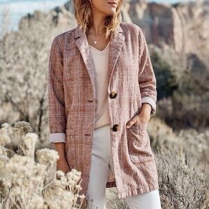 J. Jill Blazer Jacket Linen Blend Women's Harper Henna Plaid Oversized Petite L
